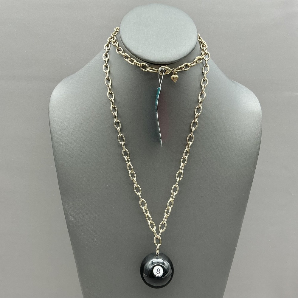Carolee Necklace Resin 8 Ball Pendant Gold Tone Chain‎ Billiards Sports 30 Inch